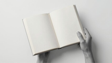 Hand holding open blank book