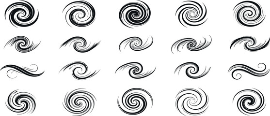 Collection of various black and white swirling patterns on a white background