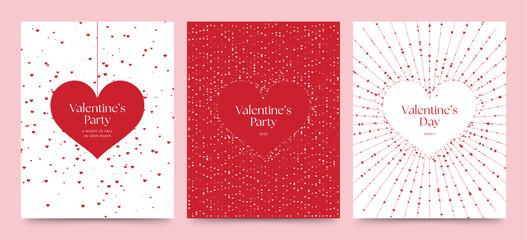 Valentines Day Flyer Poster Template in Red & White with Luxury Love Heart Vector Concept
