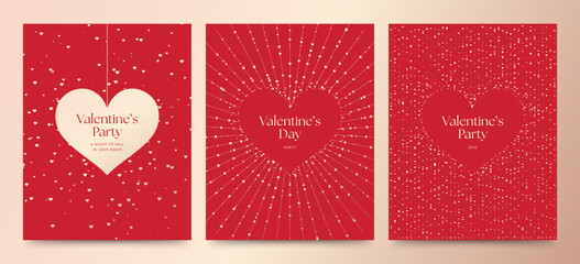 Valentines Day Flyer Poster Template in Red & Gold with Luxury Love Heart Vector Concept