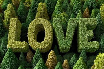 Lush Creative Harmony: Nature and Love Unite in Green Forest Typography