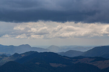Obraz premium Summer scenery in the Transylvanian Alps with spectacular imagery and dramatic storm clouds, in July and August