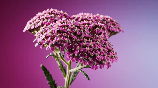 Close Up of Pink Yarrow Flower Against Gradient Background