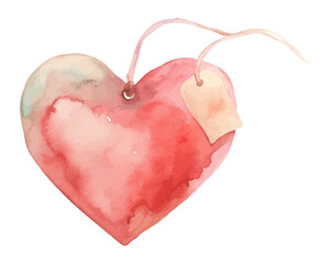 Watercolor Heart Gift Tag Valentine Stationery Element vector illustration isolated on white background