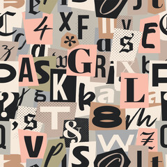 Anonymous message alphabet. Cut out ransom kidnapper letters seamless pattern
