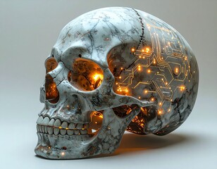 A skull with glowing circuit pattern