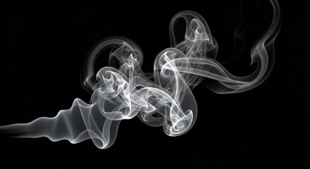 White Smoke Swirls on Black Background