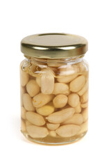 Small Glass Jar of Blanched Peanuts Preserved in Clear Honey