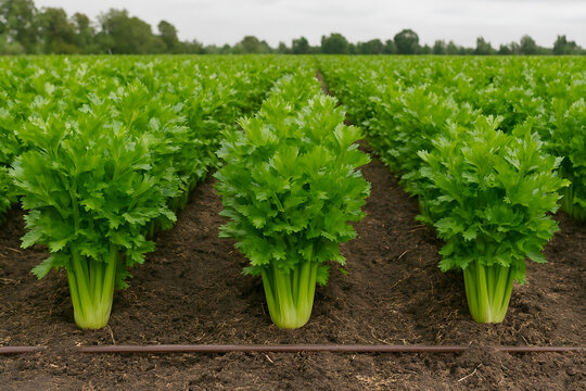 green celery growing in a rural farm
