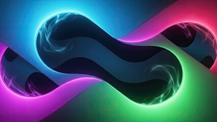 Vibrant Abstract Fluid Art with Neon Highlights and Dynamic Waves