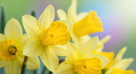 Fototapeta premium Yellow Daffodils with Water Droplets