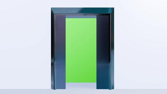 3D Elevator Doors Opening Animation with Green Screen Background for Chroma Key and Video Compositing