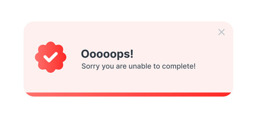Error Popup Notification UI Design. Failure Alert Message Modal Window. System Error Confirmation Dialog UI