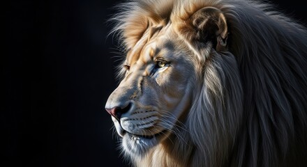 Fototapeta premium Majestic Lion Profile Face Dark Background