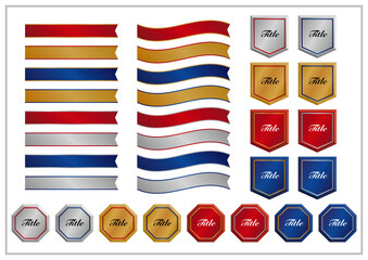 メタリックなリボンとメダルのベクターイラストセット