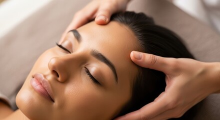 Woman receiving head massage spa treatment