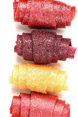 Top View of Colorful Assorted Fruit Leather Rolls