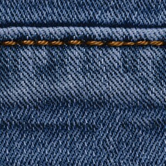 Seamless Denim fabric with yellow thread seams, denim jacket, denim pants, for background or fabric sample sale.