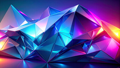 3d geometric crystal abstract background with neon gradient