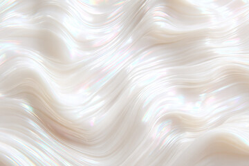 Iridescent nacre shell texture with flowing abstract waves, soft white and pastel colors, smooth surface, elegant and luminous, perfect for backgrounds and creative design