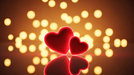 Heart shaped candles on red background romantic Valentine decoration