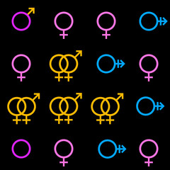 LGBT seamless pattern of male and female simbols. Mars and Venus icons.
