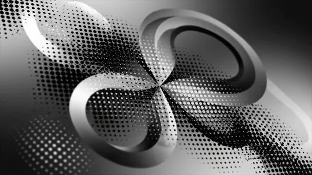 Abstract three dimensional metallic circles with halftone pattern on a gradient background