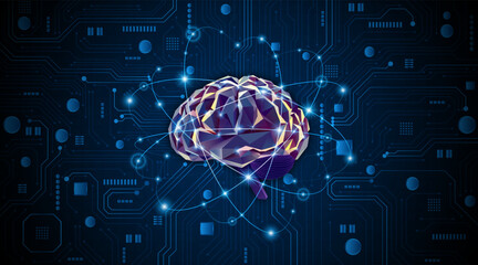Artificial neural network or artificial intelligence brain with technology circuit board. Digital brain science for future learning. modern technology innovation concept background