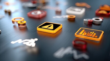 Colorful Icons for Construction and Business Analysis Set on a Dark Background with a Modern Digital Design