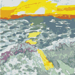 A vector image of the cliffs of Moher in Ireland. The original is a hand-painted watercolor painting.