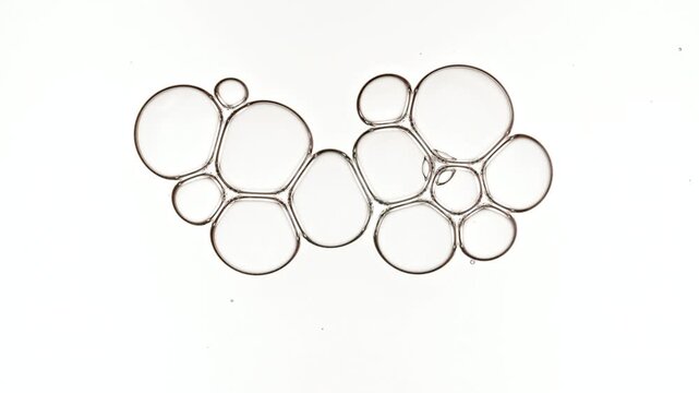 Bubble cluster transparent, cells under a microscope on white background. Gel texture with bubbles, skin care product. Macro Shot of Natural Organic Cosmetics, Medicine. High quality 4k footage