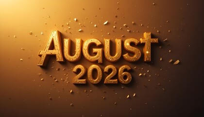 August 2026 vibrant golden typography, warm minimal background.