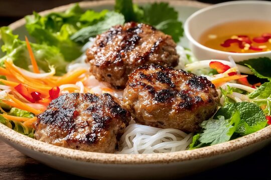bun cha with vegetables