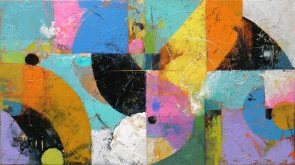 Colorful Abstract Composition with Geometric Shapes and Vibrant Textures in Vivid Hues