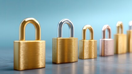 Variety of Colorful Padlocks on a Blue Background for Security and Protection Concepts