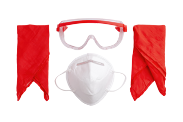 Protection Gear: A collection of essential safety equipment, showcasing a mask, goggles, and gloves. Highlighting the importance of safety.