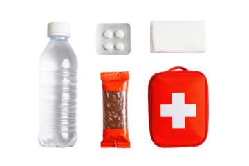 Essentials for Safety and Well-being: A comprehensive arrangement showcasing essential items. The image highlights safety and health readiness.