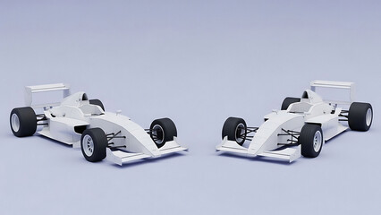 Two white race cars on gray background for motorsport design © Asaduzzaman