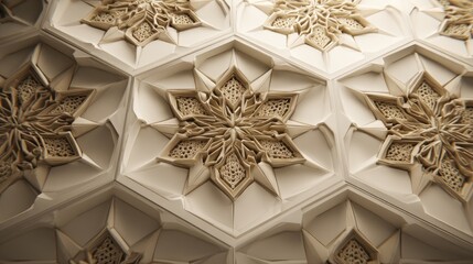 Intricate geometric patterns and ornate designs in modern architectural relief sculpture with detailed textures