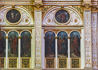 Section of the iconostasis in the Church of Saint Nicholas in Ermoupolis, Syros, Greece, featuring...