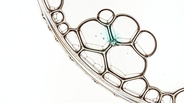 Bubble Cluster, Cells Under a Microscope From a Glass Pipette. Essential Oil, Cosmetic Serum Fluid Gel With Molecule Bubbles. Dermatology science laboratory. Macro Shot of Organic Products. 4k