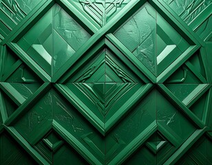Deep green abstract geometric pattern, symmetrical, textured, close-up