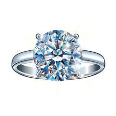 Luxury Diamond Engagement Ring with Sparkling Starburst Effect Clipart PNG, Transparent Background	