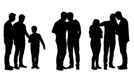 Supportive Family and Friendship Silhouettes Featuring Parental Guidance, Comforting Hugs, and Emotional Connection