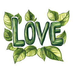 Eco Love Leaf Lettering &ndash; Sustainable Valentine Design Clipart PNG, Transparent Background	