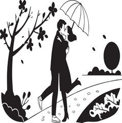  Happy valentime day Couple embracing and kissing under umbrella near tree and path love romance