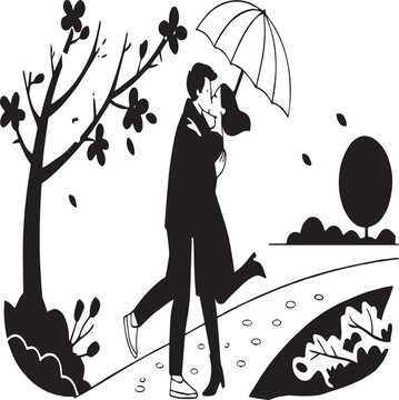  Happy valentime day Couple embracing and kissing under umbrella near tree and path love romance