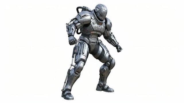 Futuristic Battlesuit Prototype Ready for Action - Metallic Armor Animation Sequence Design
