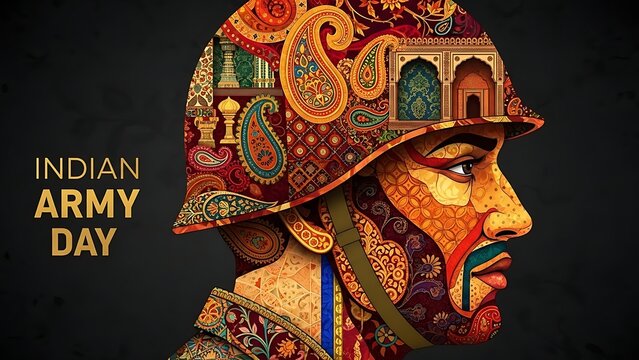 Indian army day celebration with soldier wearing helmet