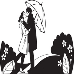  Happy valentime day Couple kissing under umbrella with flowers and bushes silhouette love romance